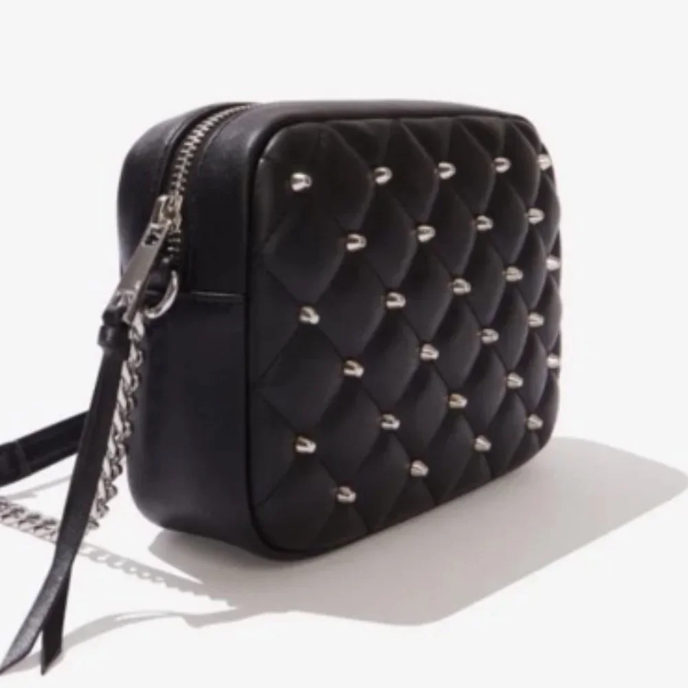 NWT Rebecca Minkoff Quilted Studded Crossbody Bag in Black and Silver NEW - Picture 1 of 8